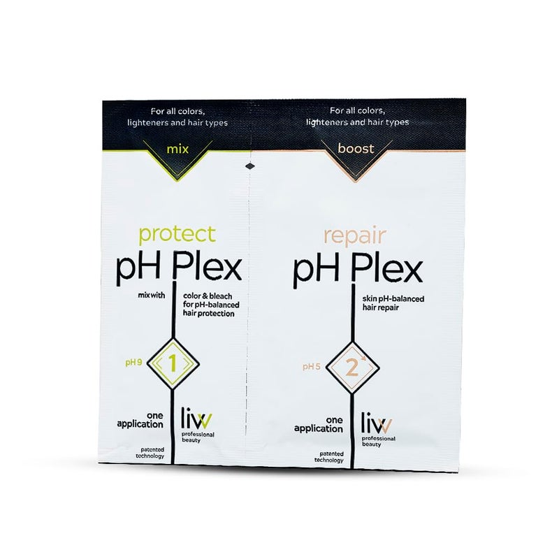 LIV علاج العناية بالشعر pH Plex الخطوات 1 و 2 لحماية وإصلاح الشعر - استخدم مع منتجات صبغ الشعر ومواد التبييض المنزلية - نتائج احترافية بجودة صالون في المنزل - 1 كيس من الخطوات 1 و 2 - Image 1