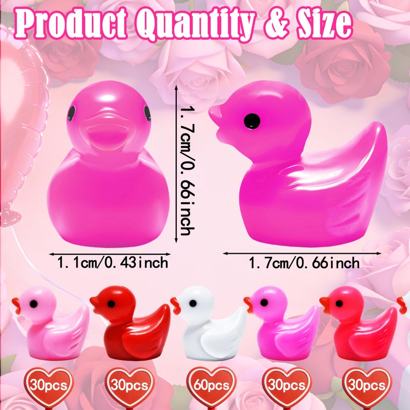 PAPPYN-A 180 Pcs Valentine's Day Resin Mini Ducks Red Pink White Valentines Day Tiny Resin Animals Bulk Miniature Figures for Micro Garden Landscape Decoration DIY Craft Party Favors - Image 2