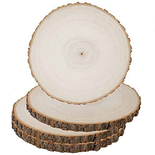 Prsildan 4 Pack Large Wood Circle Slices, 8 to 10 Inches DIY Unfinished Wood Table Centerpieces, Natural Rustic Round Crafts for Indoor Christmas Wedding Party Décor - Image 1