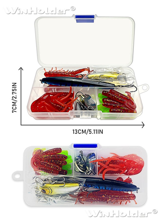 WinHolder - 54 Pcs Fishing Lures Set, Soft Bait Hook With Fishing Tackle Box,Fishing Gear,Bass Lures - Image 1