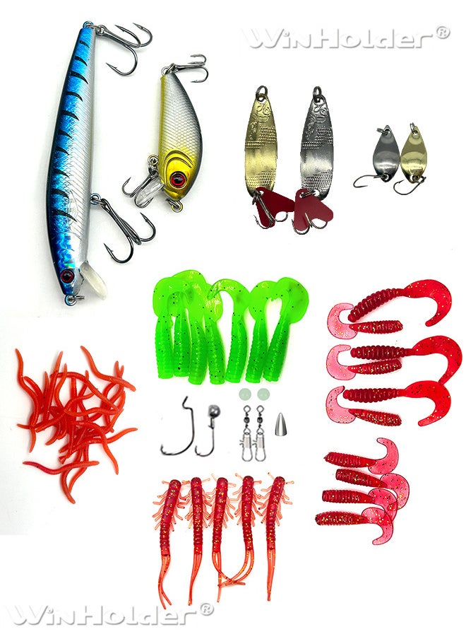 WinHolder - 54 Pcs Fishing Lures Set, Soft Bait Hook With Fishing Tackle Box,Fishing Gear,Bass Lures - Image 1