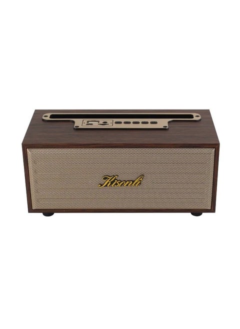 Kisonli G12A Wooden Music Speaker - 360° Stereo Sound - Supports TF card, AUX input, and USB - Deep Bass - 5W Power - Up to 5 Hours Battery Life - Built-in Microphone - brown