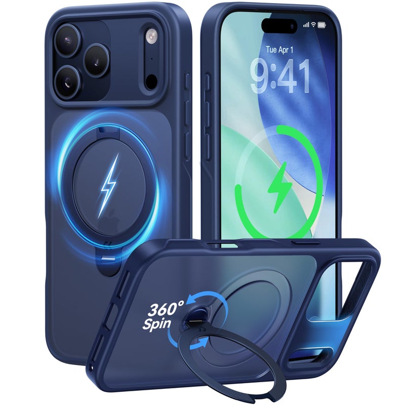 CASEKOO Official Blue for iPhone 17 Pro Max Case with 360 Spin Magnetic Stand [Camera Protection] [18FT Military Grade Protection] [Fit for MagSafe] Shockproof Ring Grip Matte 6.9 Inch - Image 1