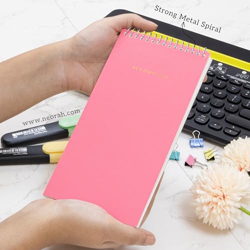 NEORAH—PETITE Daily To Do List Pad|128 Pages| 20.0 x 10.0 cm|Daily + Hourly Split + Notes page|Durable Metal Spiral Desk Notepad + tear off sheets| Academics Planner, Office Work Planner (PINK) - Image 2