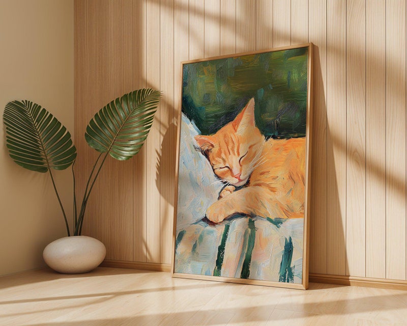 TNESSENTIAL Sleeping Cat Print - Ginger Cat Artwork, Orange Cat Painting, Cat Wall Art, Cat Poster, Cat Print, Sleeping Cat Painting, Cat Lover Gift - Image 3
