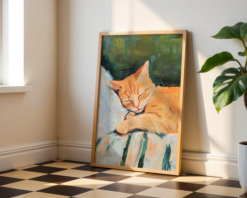TNESSENTIAL Sleeping Cat Print - Ginger Cat Artwork, Orange Cat Painting, Cat Wall Art, Cat Poster, Cat Print, Sleeping Cat Painting, Cat Lover Gift - Image 1