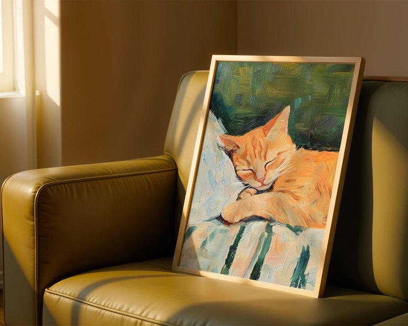TNESSENTIAL Sleeping Cat Print - Ginger Cat Artwork, Orange Cat Painting, Cat Wall Art, Cat Poster, Cat Print, Sleeping Cat Painting, Cat Lover Gift - Image 2