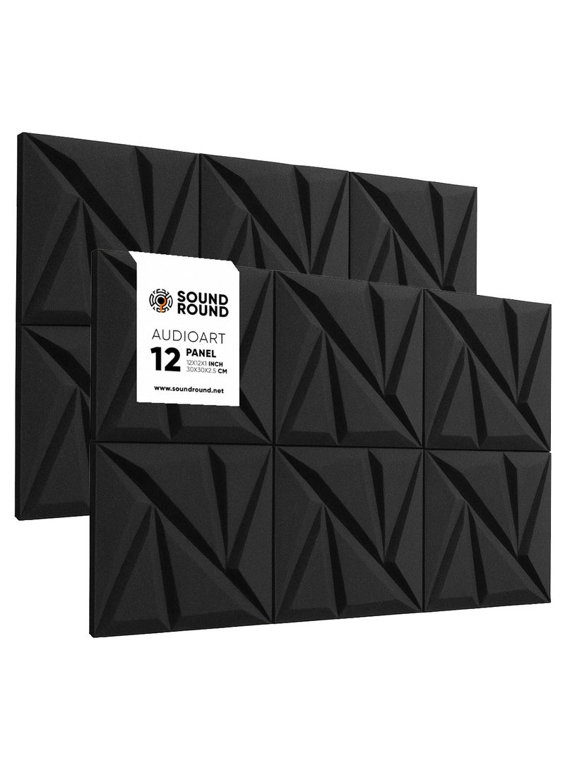 SoundRound Acoustic Foam Panels 12x12x1 Inch – Studio Soundproofing Audioart – Echo Control & Home Theater Treatment – High Density Panels - 12 panel - Dark Grey - Image 5