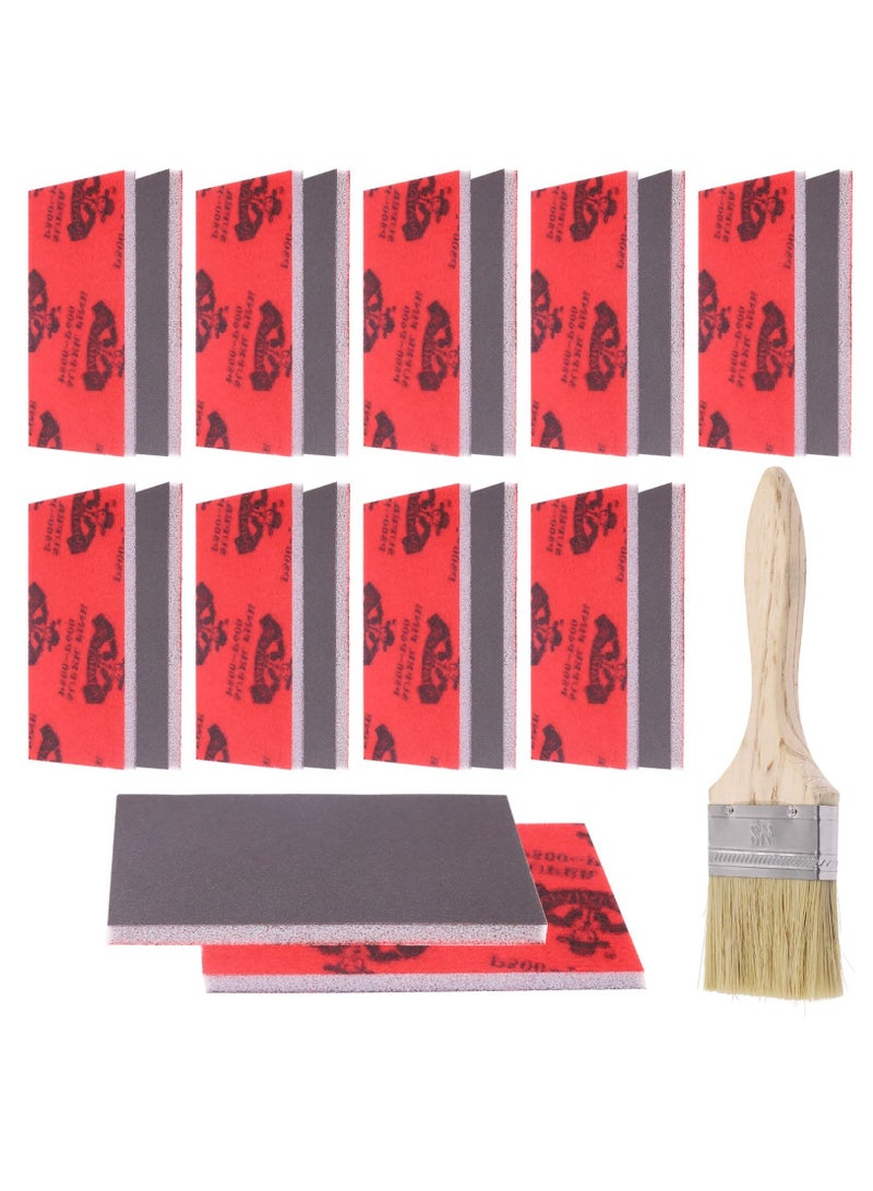 Zikra 21Pcs 3.9 x 2.8 Inch #500 Grit Ultra Fine Sanding Sponge Sanding Pads and Wooden Paint Brush Assortment Kit, Soft Foam Sand Block Wet Dry Flexible Sanding Pads for Model Drywall - Image 1