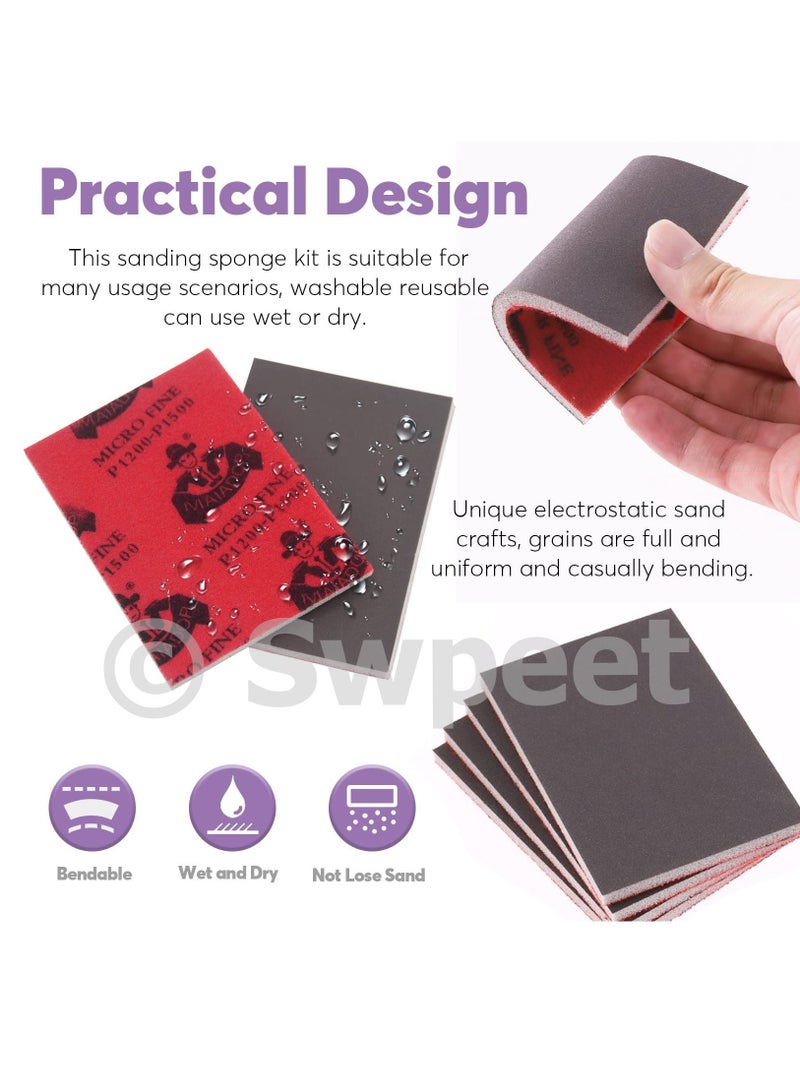 Zikra 21Pcs 3.9 x 2.8 Inch #500 Grit Ultra Fine Sanding Sponge Sanding Pads and Wooden Paint Brush Assortment Kit, Soft Foam Sand Block Wet Dry Flexible Sanding Pads for Model Drywall - Image 3