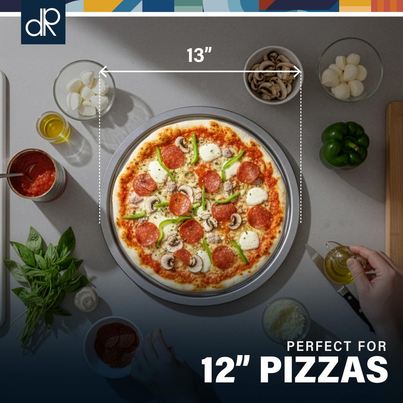 DecorRack 13 Inch Alloy Steel Pizza Pan, Non-Stick Coating, Serving Tray, Round Baking Tray for Oven Use (2 Pack) - Image 3