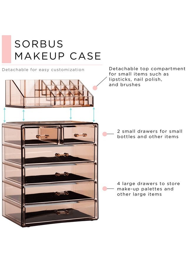 Sorbus Clear Cosmetic Makeup Organizer Makeup & Jewelry Storage Case Display For Dresser, Bathroom, Vanity (4 Large, 2 Small Drawers, Bronze Glow) - Image 2