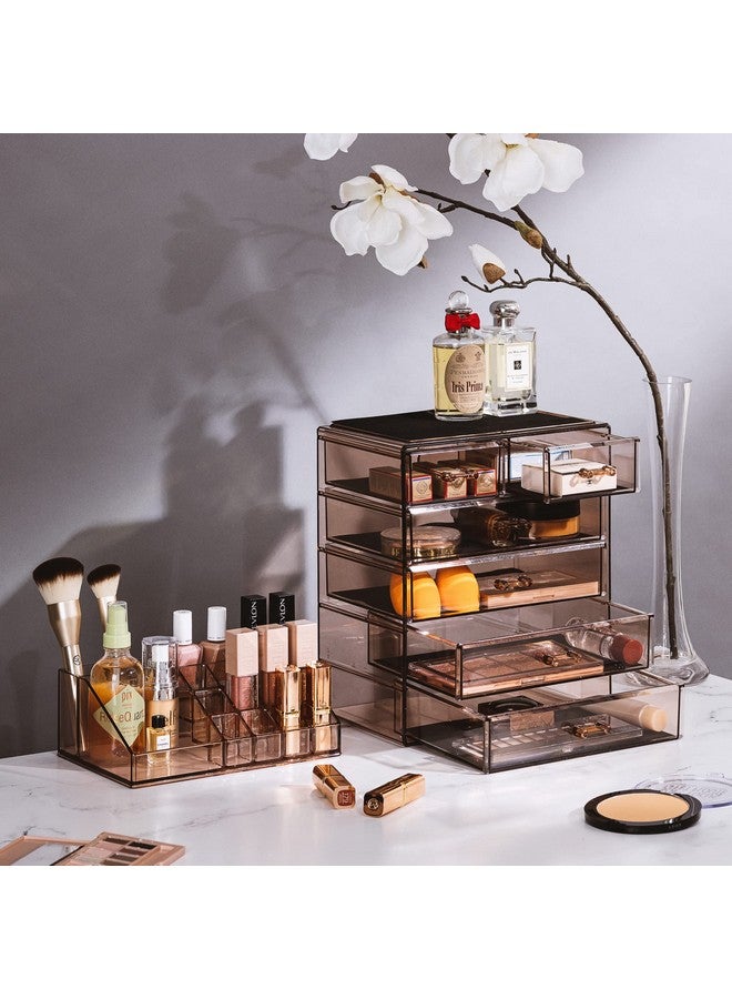Sorbus Clear Cosmetic Makeup Organizer Makeup & Jewelry Storage Case Display For Dresser, Bathroom, Vanity (4 Large, 2 Small Drawers, Bronze Glow) - Image 3