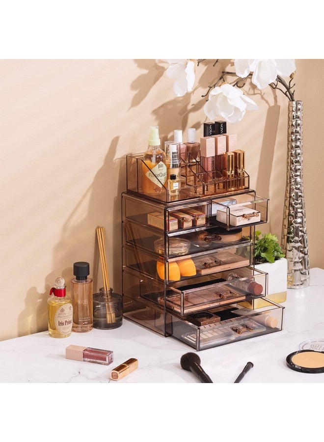 Sorbus Clear Cosmetic Makeup Organizer Makeup & Jewelry Storage Case Display For Dresser, Bathroom, Vanity (4 Large, 2 Small Drawers, Bronze Glow) - Image 5