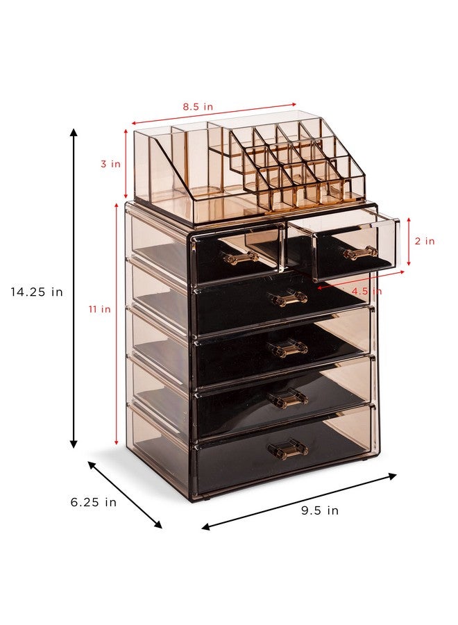 Sorbus Clear Cosmetic Makeup Organizer Makeup & Jewelry Storage Case Display For Dresser, Bathroom, Vanity (4 Large, 2 Small Drawers, Bronze Glow) - Image 4