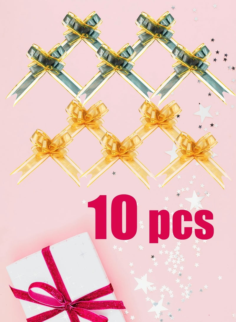 Pull Flower Ribbon for Gift Wrapping Elegant Bow Knit Ribbon String for Birthdays, Weddings, Anniversaries, and Special Occasions Assorted Color 10Pcs（yellow&green） - Image 1