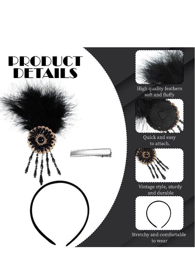 Feather Headband Flapper Headpiece 1920s Accessories for Women Vintage Headband with Crystal Accessories for Art Decor Pageant Themed Party - Image 3