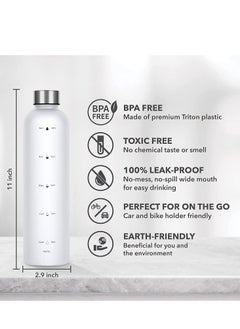 TYCOM Drinking Water Bottle With Time Marker - 1L Leak-Proof, Bpa Free, Motivational Reusable 32Oz Water Bottles With Times To Drink - Ideal For Fitness, Sports, Travel, Gym, & Outdoor (White)  - Image 2