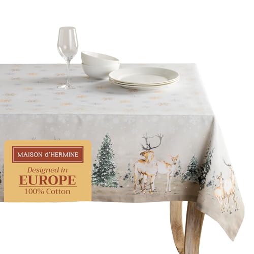 Maison d' Hermine Maison d Hermine Table Cloth Rectangle Table 100 Cotton 54 x 72 Inches Tablecloth Reusable Decorative Everyday Use for Dining Room Farmhouse Home Party Festive Wedding Deer in The Woods