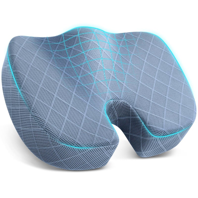 TushGuard OfficeCar Seat Cushion NonSlip Sciatica Back Coccyx Tailbone Pain Relief Chair Pad Memory Foam Butt Pillow for Computer Desk Wheelchair Driving Light Blue