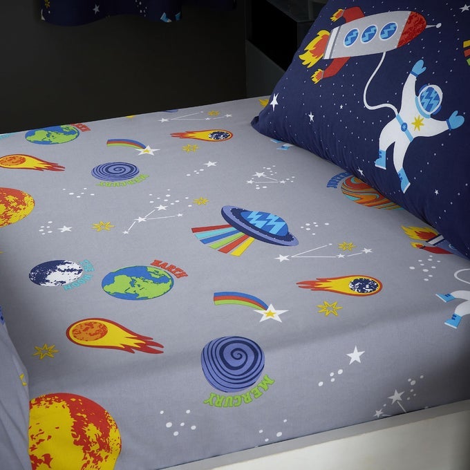 LOST IN SPACE SINGLE FITTED SHEET GREY
