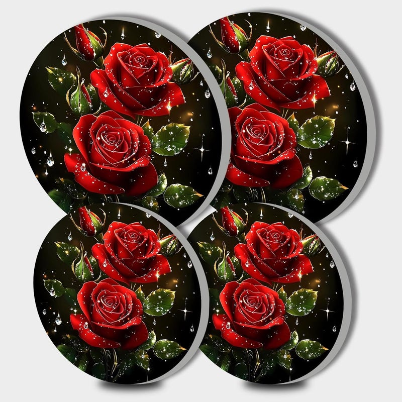 Aihonmin Blooming Red Rose Electric Stove Burner Covers Set of 4 Round Stove Burner Covers 8 and 10 Inch Gas Stove Burner Covers Metal Stove Burner Cover Cooktop, Farmhouse Decor, Kitchen Decor - Image 1