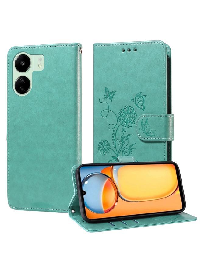 The Bros Case For Xiaomi Poco C65 / M6 5G Embossed Butterfly Flowers Leather Phone Case