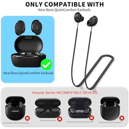 TUDIOW Anti-Lost Strap for New Bose QuietComfort Earbuds(2024) Ultra Strong Anti-Slip Sports Soft Silicone Lanyard Accessories Compatible with Bose New QuietComfort Earbuds Neck Rope Cord (black) - Image 5