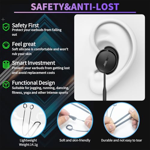 TUDIOW Anti-Lost Strap for New Bose QuietComfort Earbuds(2024) Ultra Strong Anti-Slip Sports Soft Silicone Lanyard Accessories Compatible with Bose New QuietComfort Earbuds Neck Rope Cord (black) - Image 2