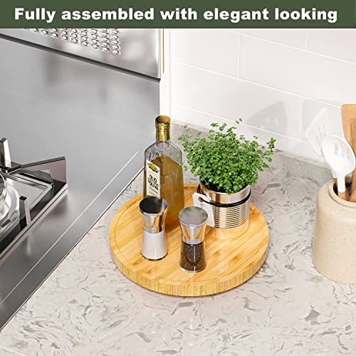 VeyFey Lazy Susan Organizer, 10 Inch Non-Skid Bamboo Turntable Organizer for Salt Pepper Olive Oil and Spices Next to Stove, Wooden Lazy Susan for Table or Kitchen Countertop Organizer - Image 2