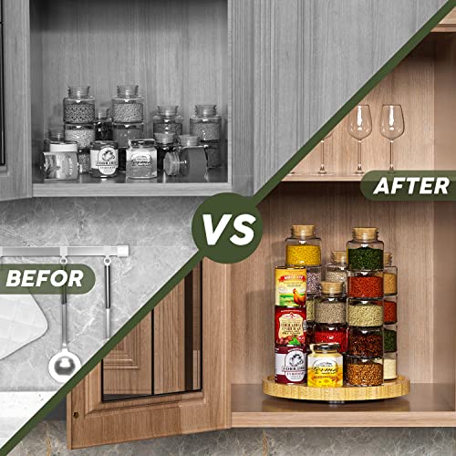 VeyFey Lazy Susan Organizer, 10 Inch Non-Skid Bamboo Turntable Organizer for Salt Pepper Olive Oil and Spices Next to Stove, Wooden Lazy Susan for Table or Kitchen Countertop Organizer - Image 4