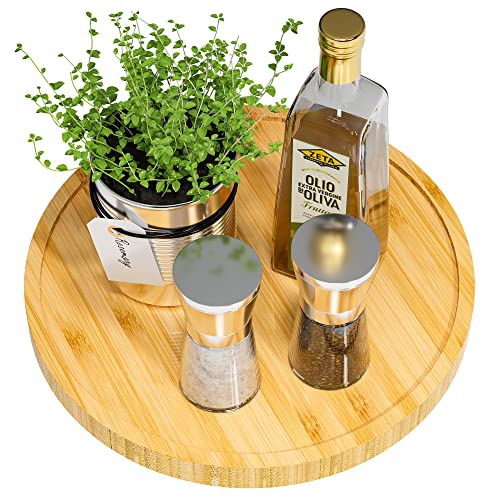 VeyFey Lazy Susan Organizer, 10 Inch Non-Skid Bamboo Turntable Organizer for Salt Pepper Olive Oil and Spices Next to Stove, Wooden Lazy Susan for Table or Kitchen Countertop Organizer - Image 1