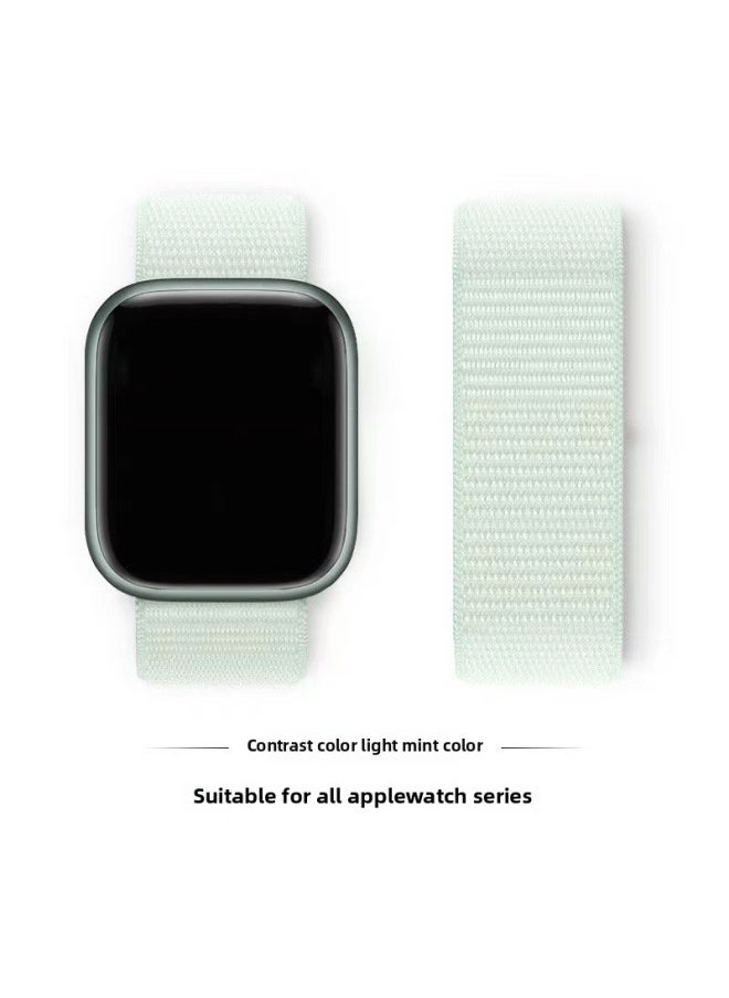 Generic - Suitable For Iwatch1-s9 Strap Light Mint/Ocean Blue Nylon Loop Velcro Wristband For Apple Watch Strap-Color:118# Starlight Powder-Specifications:42/44/45/49mm - Image 1