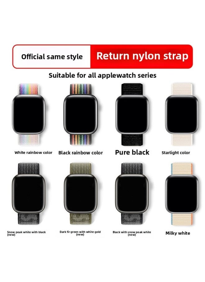 Generic - Suitable For Iwatch1-s9 Strap Light Mint/Ocean Blue Nylon Loop Velcro Wristband For Apple Watch Strap-Color:118# Starlight Powder-Specifications:42/44/45/49mm - Image 1