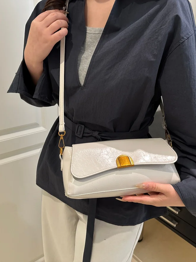 Styli  White Faux Leather Crossbody Bag for Women | Best Price UAE