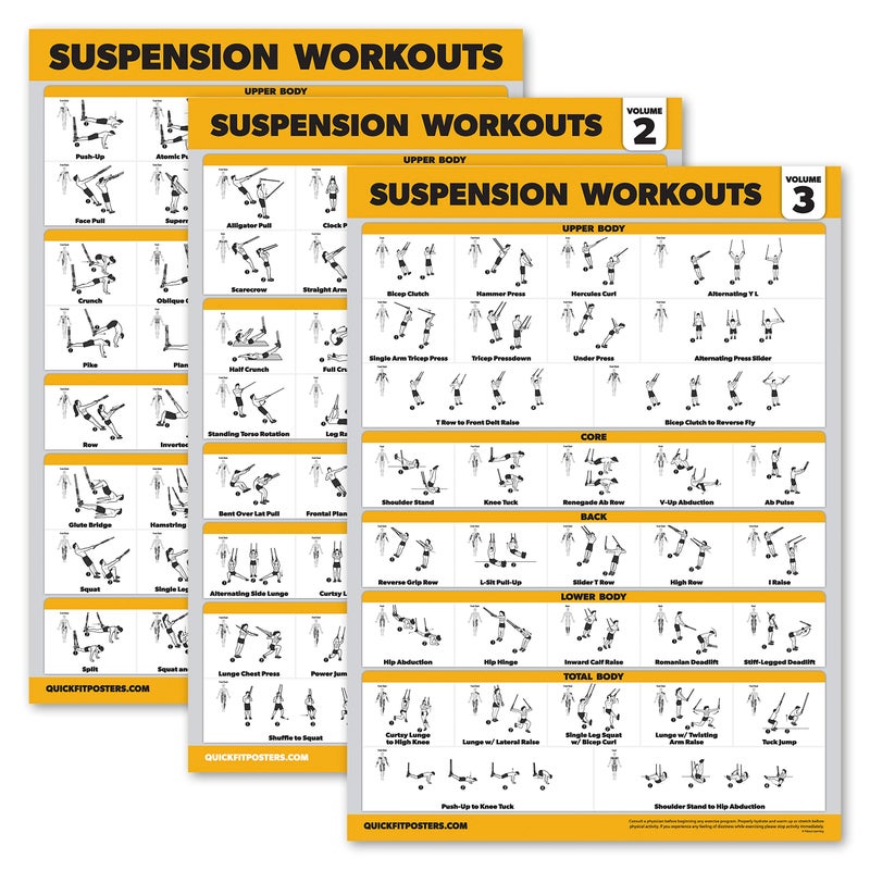 Palace Learning 3 Pack Suspension Workout Posters - Volume 1, 2 & 3 - Exercise Charts (LAMINATED, 18" x 24") - Image 1