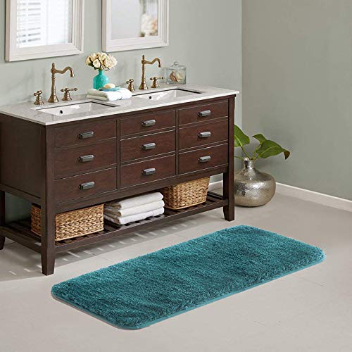 Suchtale Large Bathroom Rug Extra Soft and Absorbent Shaggy Bath Mat Machine Washable Microfiber Bathroom Non Slip Mat for Bath Floor Mats Rubber Back 24 x 60 Teal