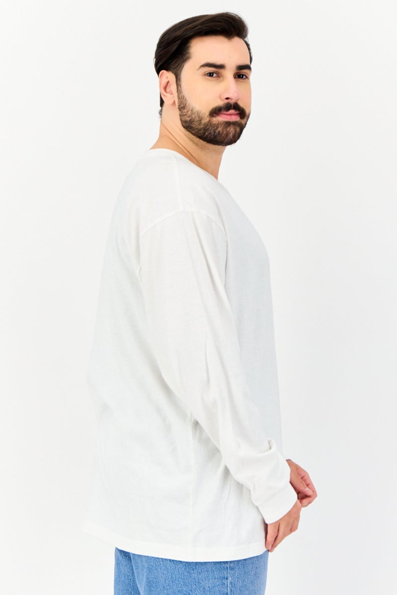 GAP Men Crew Neck Plain Long Sleeves Sweatshirts, White  - Image 2