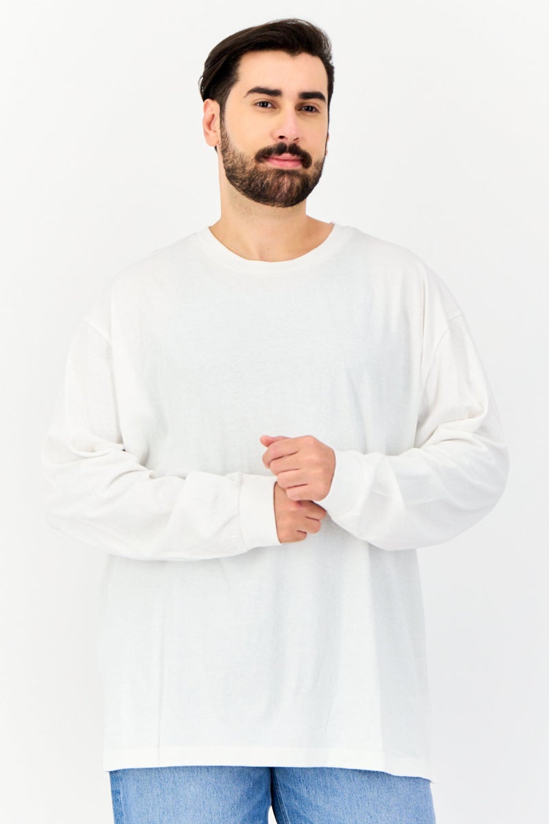 GAP Men Crew Neck Plain Long Sleeves Sweatshirts, White  - Image 1