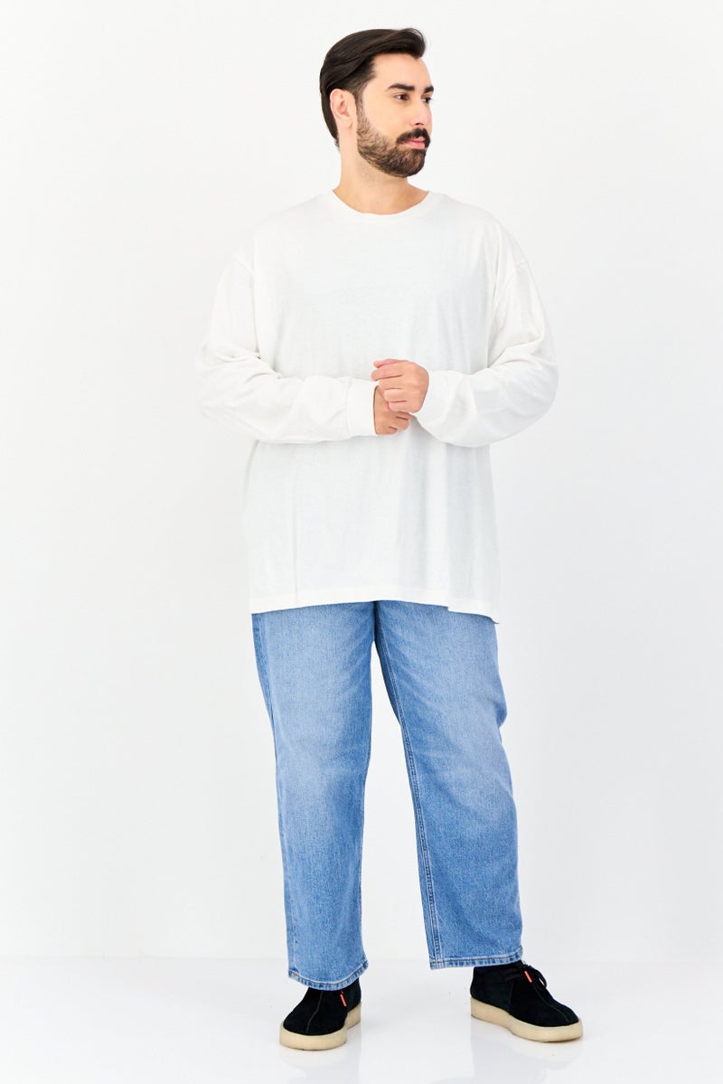 GAP Men Crew Neck Plain Long Sleeves Sweatshirts, White  - Image 4