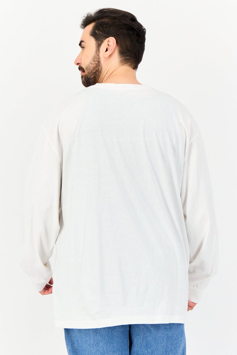 GAP Men Crew Neck Plain Long Sleeves Sweatshirts, White  - Image 3