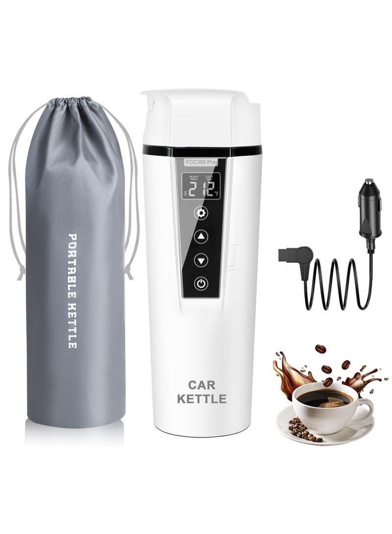 general 12V/24V Portable Water Boiler Heated Travel Mug, Multiple Temperature Adjustable Coffee Tea Truck Cup with 304 Stainless Steel Dry Burn Protection & Handy Cup Bag (White) - Image 1