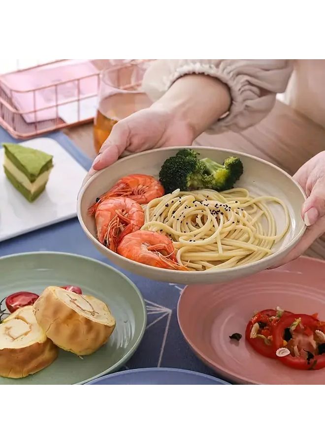8pcs Unbreakable Wheat Plates Dishwasher Safe Microwave Friendly Dinner Set Beige Pink Light Blue Light Green - Image 5