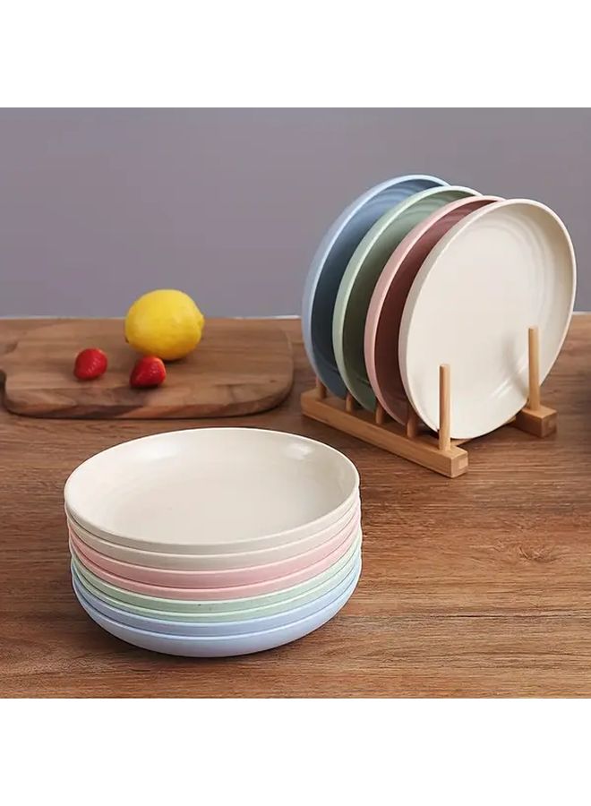8pcs Unbreakable Wheat Plates Dishwasher Safe Microwave Friendly Dinner Set Beige Pink Light Blue Light Green - Image 2