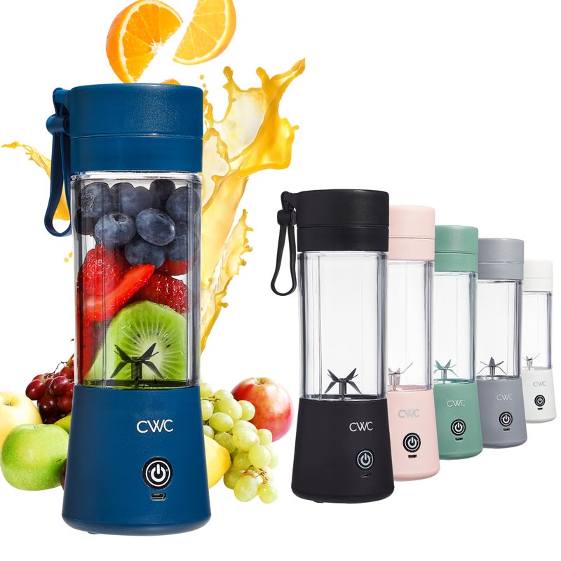 COOK WITH COLOR Mini Portable Blender  250W Power 12oz Capacity Stainless Steel Blade WirelessUSB RechargeableBlue