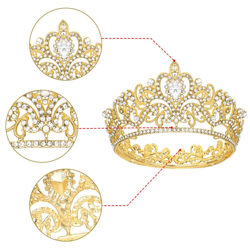 YARIEW Small Gold Crystal Crown Flower Bouquets Accessories Rhinestones Wedding Cake Topper Birthday Crown Cake Decorations Bridal Costume Cosplay Hair Accessories - Image 4