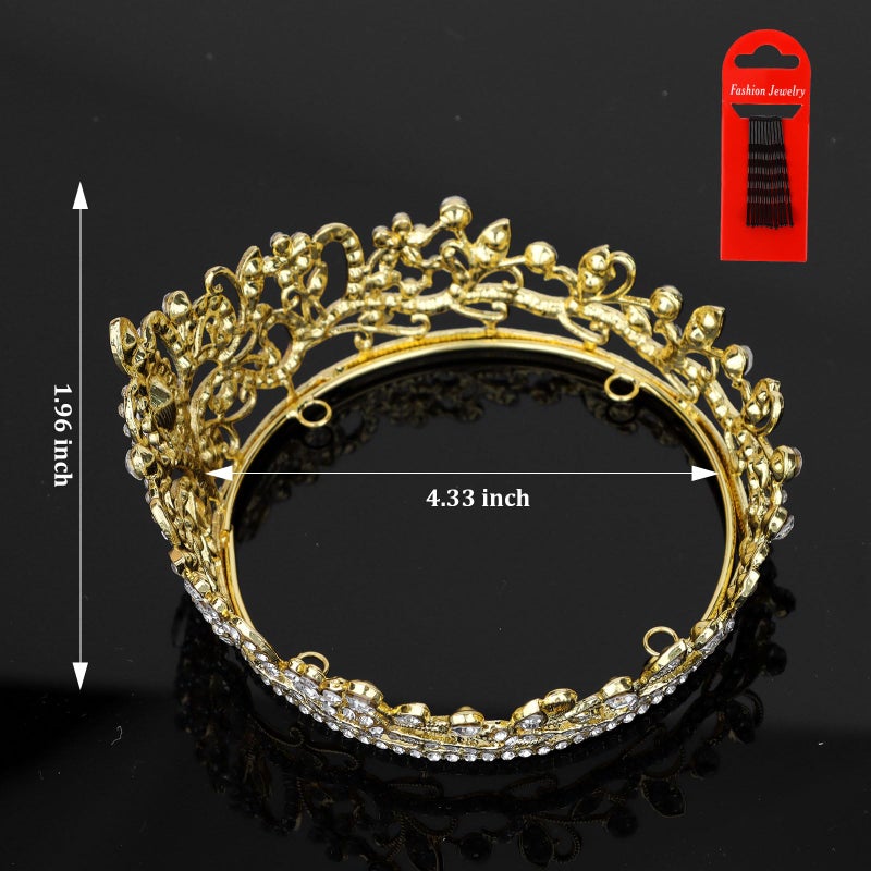 YARIEW Small Gold Crystal Crown Flower Bouquets Accessories Rhinestones Wedding Cake Topper Birthday Crown Cake Decorations Bridal Costume Cosplay Hair Accessories - Image 3