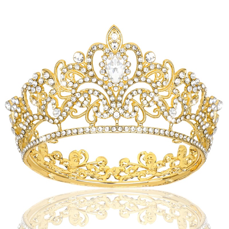 YARIEW Small Gold Crystal Crown Flower Bouquets Accessories Rhinestones Wedding Cake Topper Birthday Crown Cake Decorations Bridal Costume Cosplay Hair Accessories - Image 1