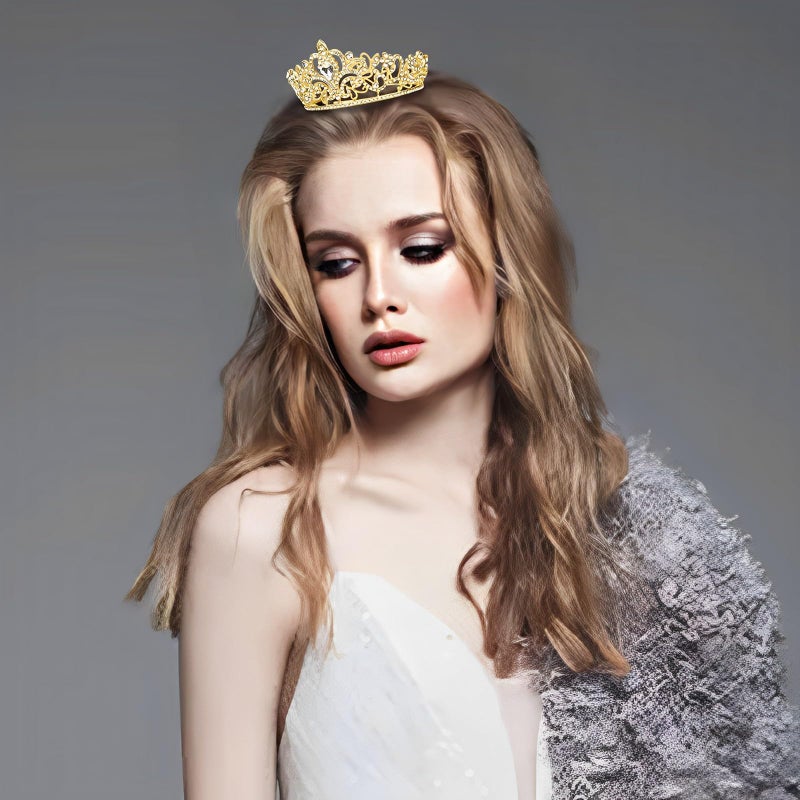 YARIEW Small Gold Crystal Crown Flower Bouquets Accessories Rhinestones Wedding Cake Topper Birthday Crown Cake Decorations Bridal Costume Cosplay Hair Accessories - Image 2