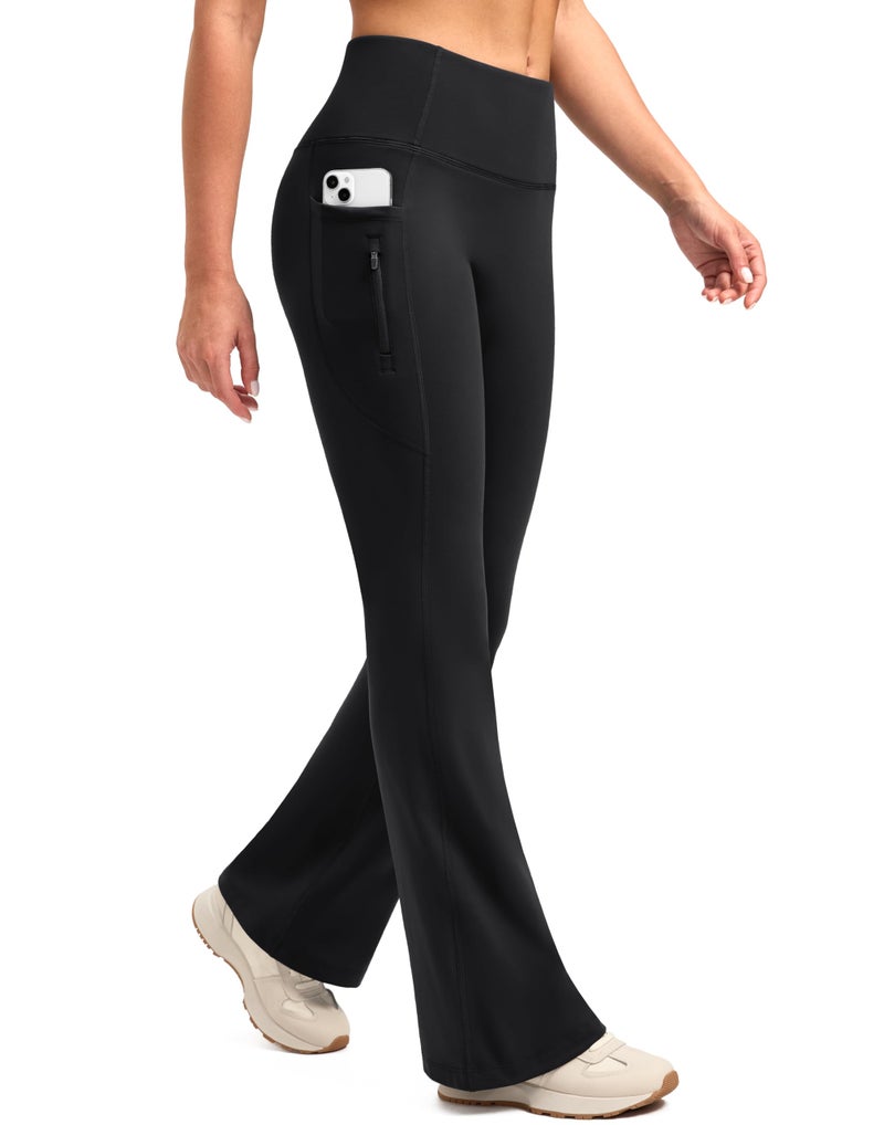SANTINY Fleece Lined Flare Leggings Women 28.5/30.5/32 Water Resistant Winter Bell Bottom Hiking Yoga Pants with Pocketsï¼ˆBlack_32Sï¼‰ - Image 1